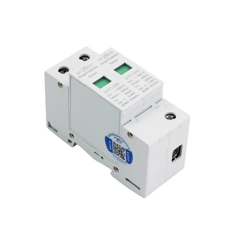 AC SPD 2P House Surge Protector Device Lightning Protection Surge Arrester AC420V 20KA 40KA 60KA for Solar Photovoltaic System