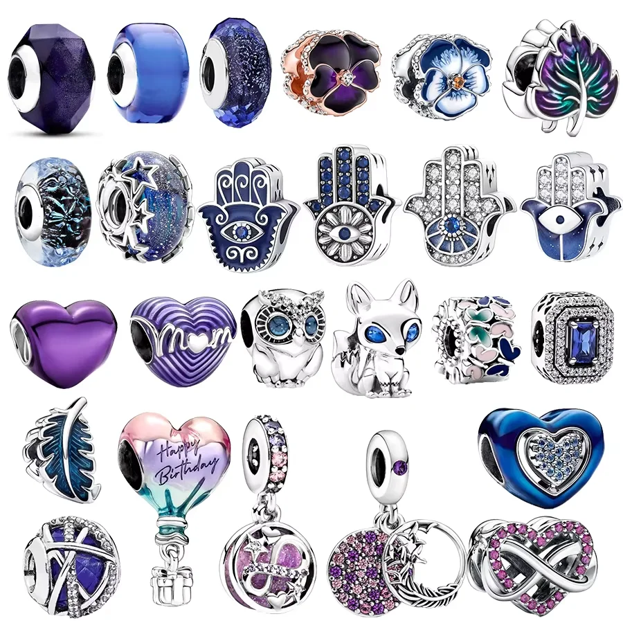 Breloque en verre de Murano bleue et violette, bijoux adaptés au Bracelet Original en argent Sterling 925, cadeau d'anniversaire, nouvelle collection