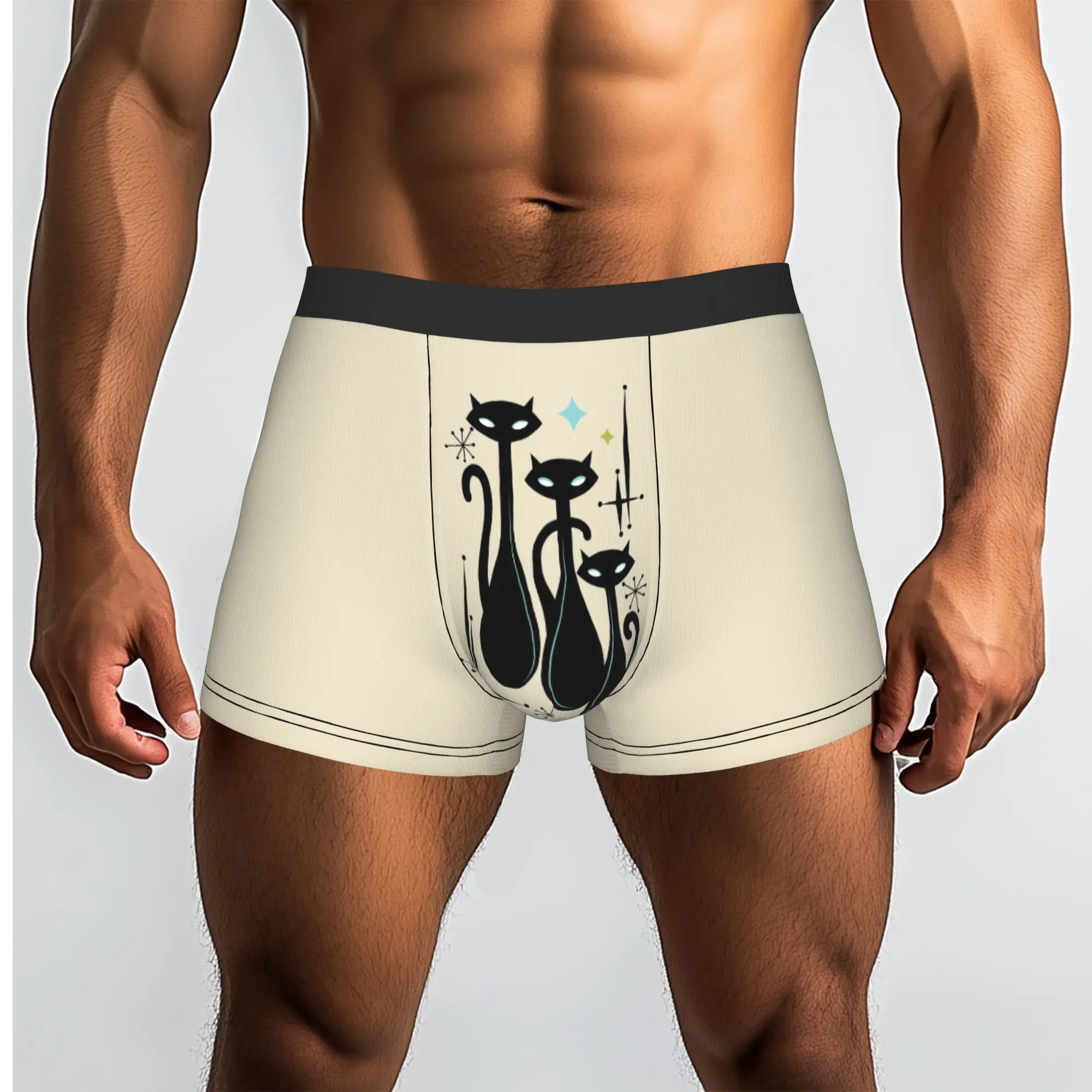Custom Modern Meows Atomic Age Black Kitschy Cats Underwear Male Print  Boxer Briefs Shorts Panties Breathable Underpants