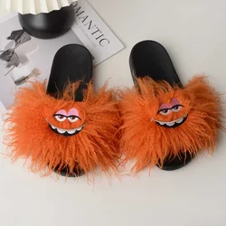 2024 New Hot Selling Women's Artificial Hair Slippers Luxury Fluffy Plush Slippers Indoor Soft Plush Embroidered Summer Slippers