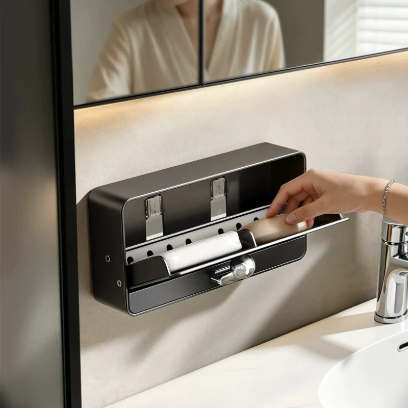 Soap box Toilet wall-mounted non-punching soap box Bathroom toilet multi-functional drain rack
