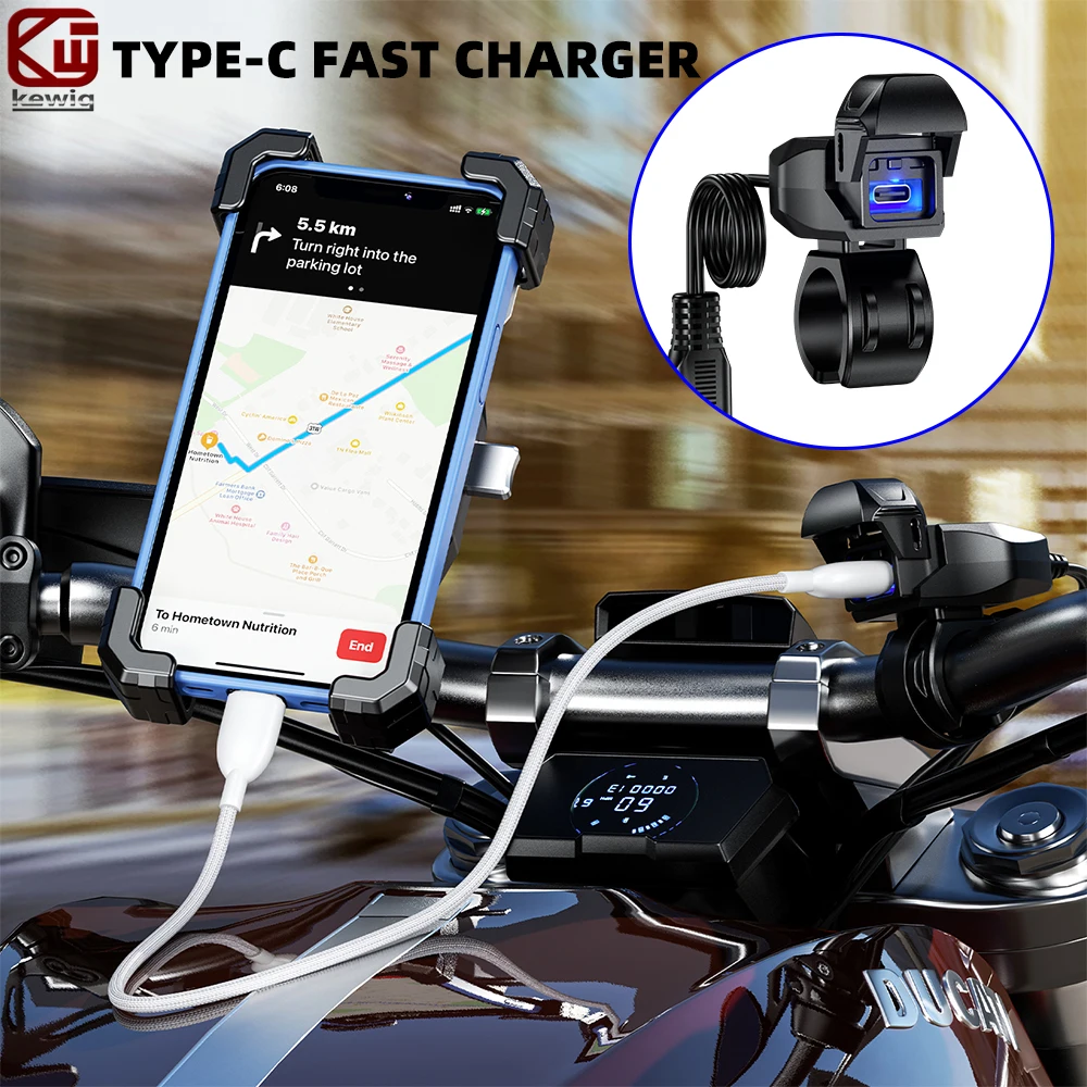 

Kewig Motorcycle PD3.0 Motorcycle Fast Charger TYPE-C 36W 9V-24V Handlebar Switch Voltmeter Waterproof for Electronic Accessorie