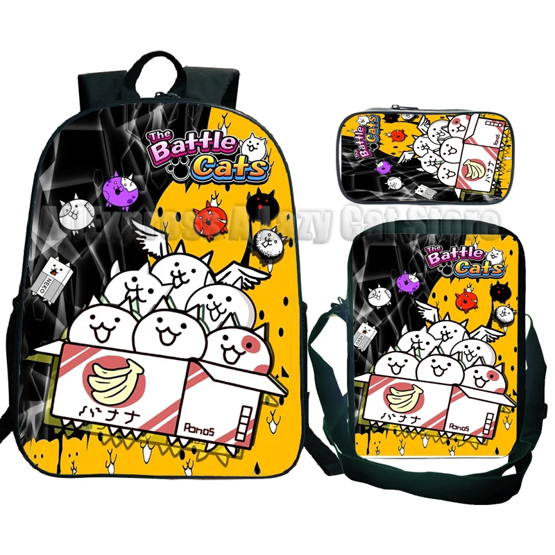 A batalha gato mochila para escola primária estudante, mochila de viagem, Cartoon Bookbag, mochila, mochila infantil, 3pcs