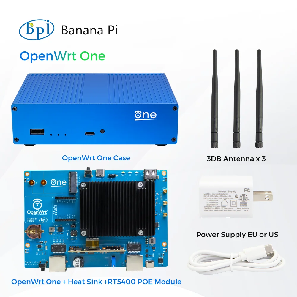 Banana Pi OpenWrt One MediaTek MT7981B 1GB DDR4 2.5GbE RJ45 y Gigabit Ethernet RJ45 256 MiB SPI NAND enrutador inteligente de código abierto