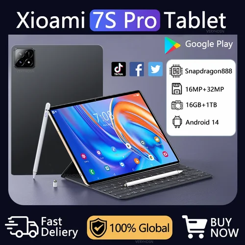 오리지널 패드 7S 프로 안드로이드 태블릿, 5G 듀얼 SIM 카드 또는 와이파이, 10.1 인치 16G + 1T 태블릿 PC, 글로벌 구글 10000mAh 태블릿 키보드