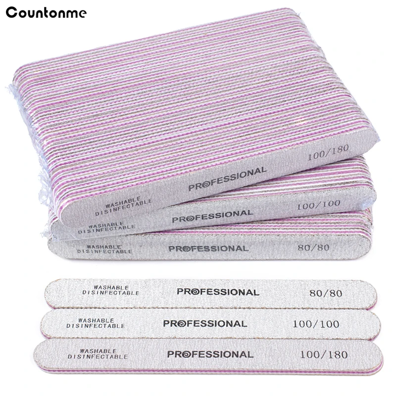 50Pcs Dwustronny pilnik do paznokci z papierem ściernym 80/100/180 Trymer do manicure Bufor do manicure Salon Paznokci