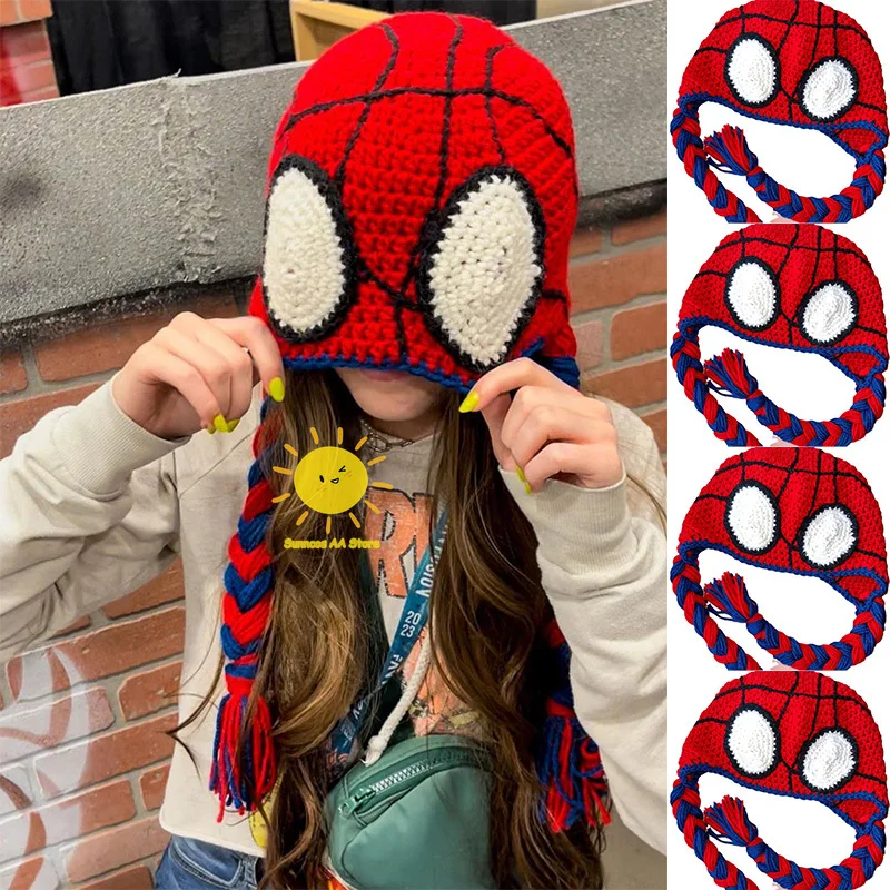 BEAST KINGDOM Spiderman Hat Spiderman Knitted Hat Warm Autumn Winter Cartoon Hat Thick Beanies Cap for Adult Kids Boy Girl Gifts