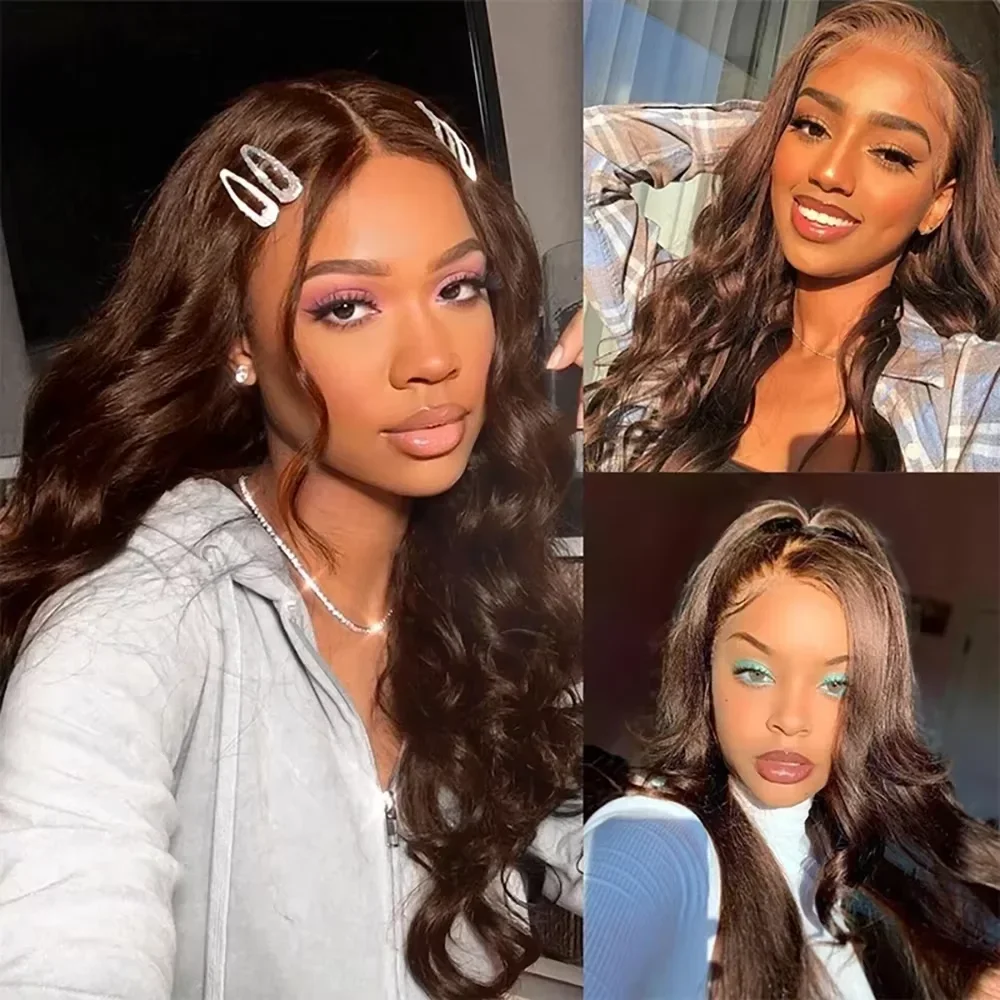 Chocolate Brown Body Wave 13x6 Transparent Lace Front Human Hair Wig 30 36 Inch HD Lace Frontal Human Hair Remy Wig For Women