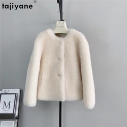 Tajiyane 100% Sheep Shearing Jacket Women Winter 2023 Short Wool Coat Female Round Neck Elegant Fur Coats and Jackets Casacos