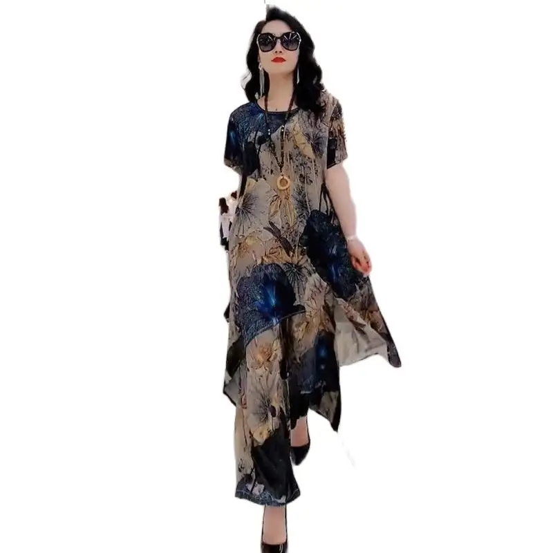 Large-size Silk Wide-Leg Pants Suit Women's Spring/Summer 2023 New Exotic Mmulberry Silk Fashion Temperament Slim Two-Piece Suit