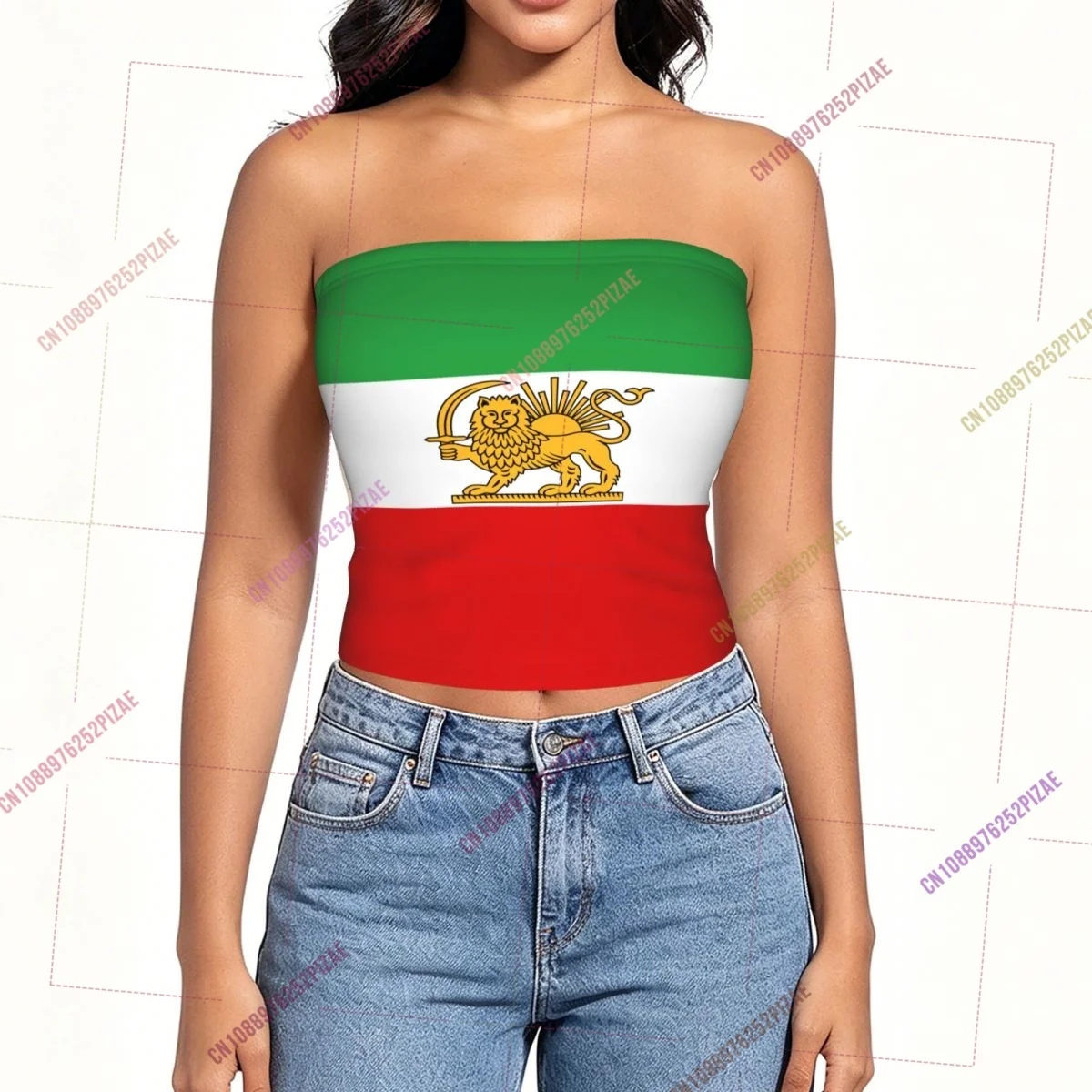 2026 Iran Persia Lion Flag Shoulder Strapless Tube Top Sleeveless Slim Fit Cropped Tank Tops Casual Summer Basic Streetwear Y2k