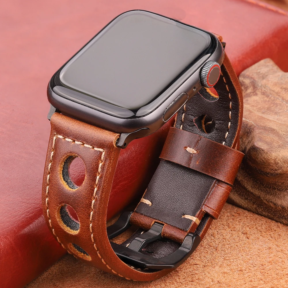 

Genuine Leather Strap For Apple Watch Band Cowhide Bracelet 49mm 44mm 45mm 41mm 40mm 42mm 38mm Series Se Ultra Watchband