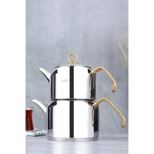 Acar Atlas Medium Gold 1.20 / 2 ,20 Lt Steel Teapot Set 12171