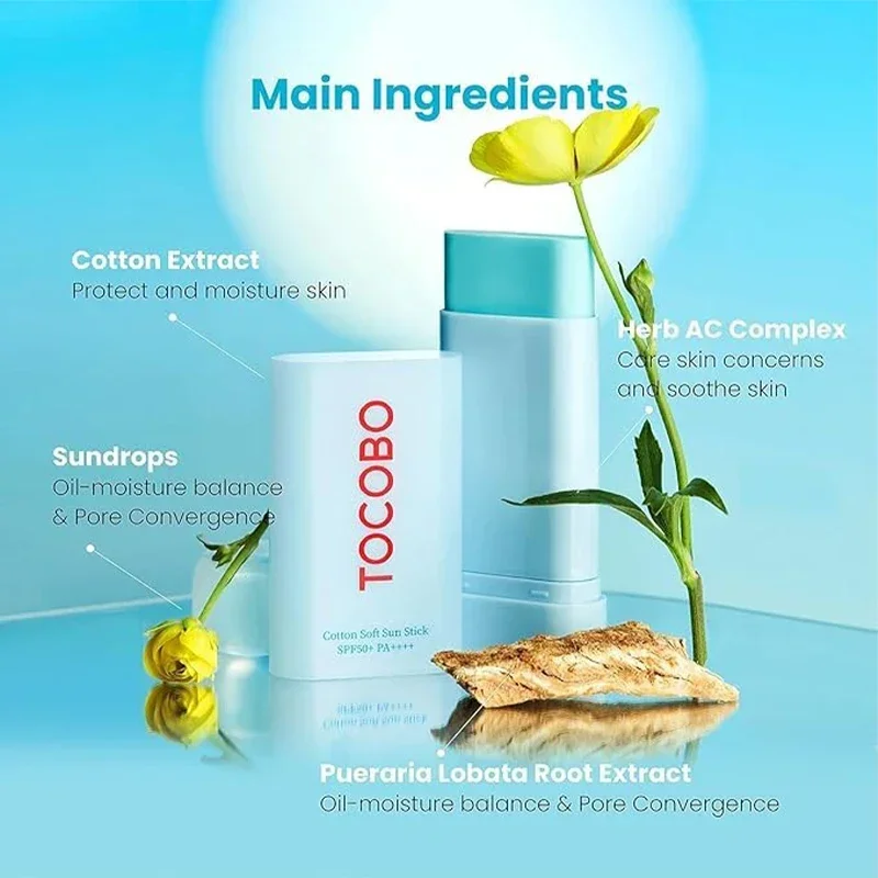 Korea Skin Care Tocobo Cotton Soft Sun Stick SPF 50+ Water Sense Essence Sunscreen Oil Control Refreshing Non-greasy Moisturise