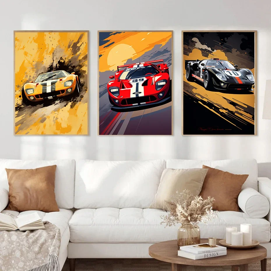 Classic Fashion Wall Art Yellow Sports Car Race Track HD Canvas Printed Poster Home Living Room Bedroom Decoration
