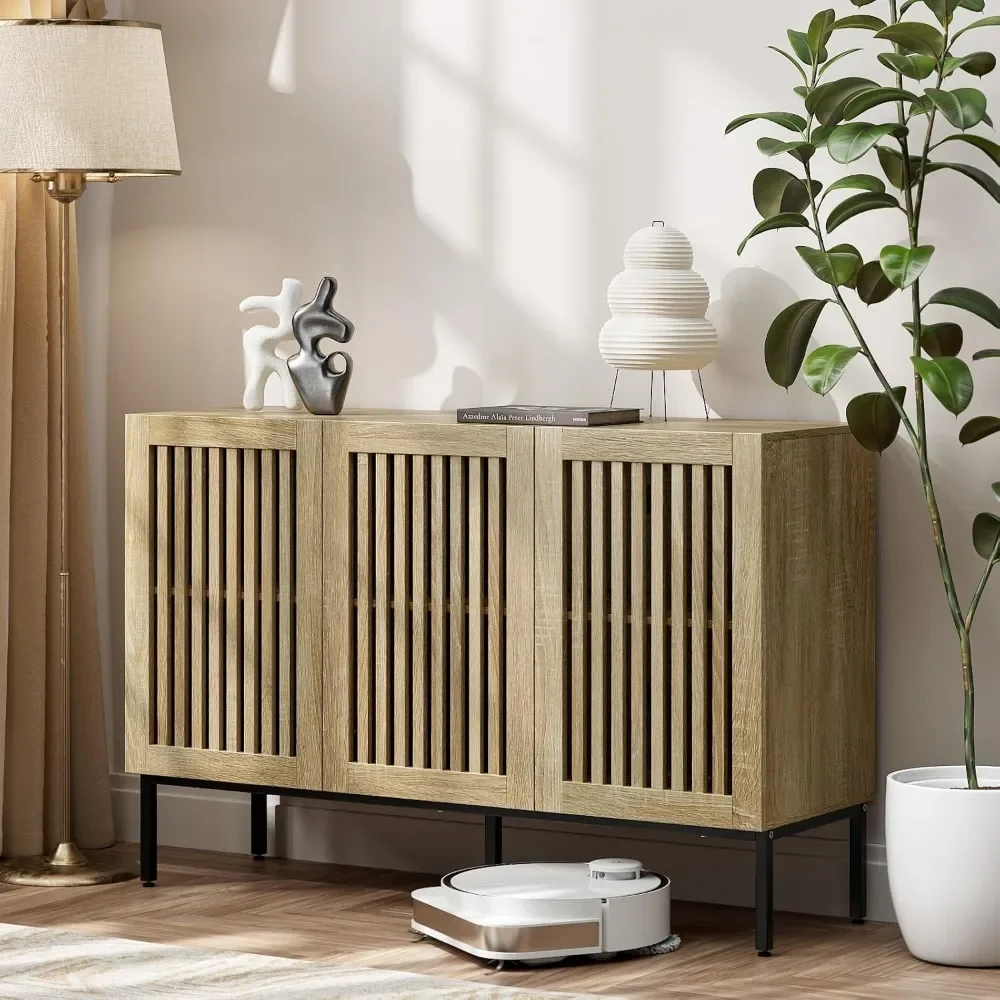 Buffet Cabinet with Storage, Farmhouse Console Table with Metal Base and Adjustable Shelves