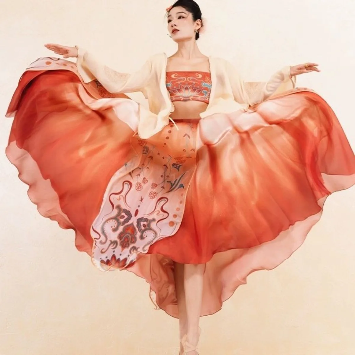 

Koi Fish Color Dance Set - Auspicious Chinese Style Performance Costume, Classical Elegant Stage Gown