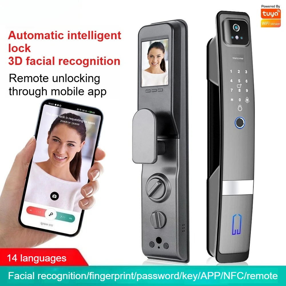 ทูย่า ไวไฟอัตโนมัติสมาร์ทล็อค 3D การรับรู้อินฟราเรดใบหน้าปลดล็อคระยะไกลและกระดิ่งประตู 14 ภาษาสนับสนุน Anti - pry
