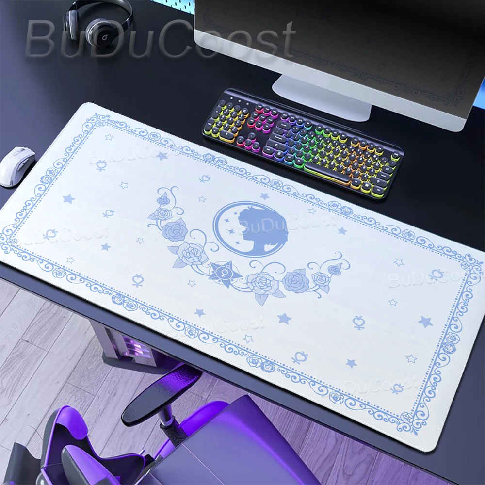 Rosa Anime Mädchen Mauspad Sailor Moon Ästhetik Mausunterlage Spiel-Geschwindigkeits-Mauspad mit Kantenverstärkung Gummi-Verlängerte Schreibtischunterlage E-Sports Tastaturmatte