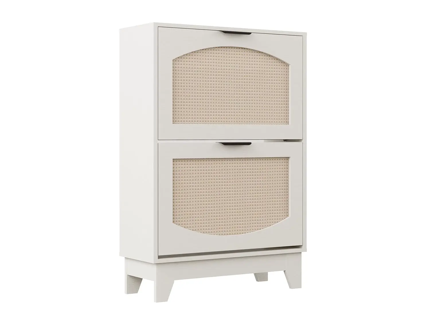 

2-Tier Cream White Rattan Flip-Drawer Shoe Cabinet – Freestanding Narrow Organizer with Hidden Handles for Entryway, Customized