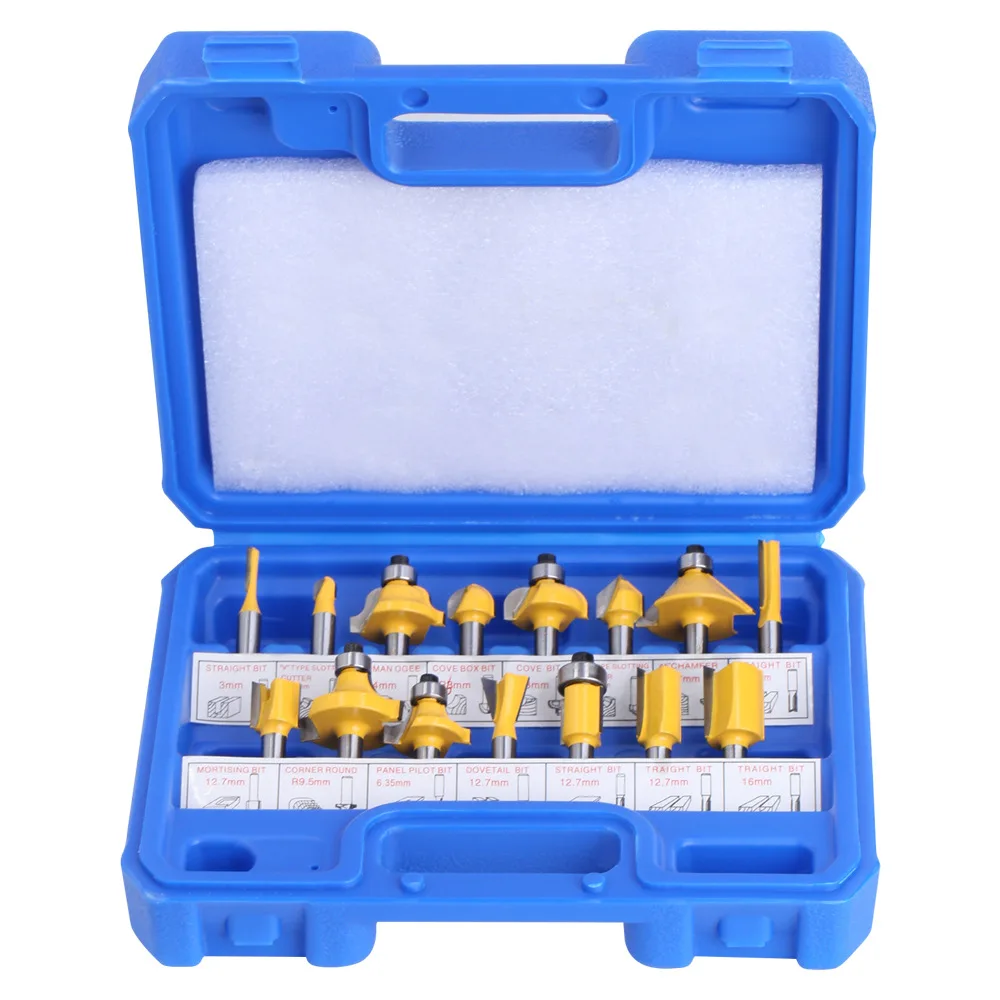 1/4 Handle 15 Piece Milling Cutter Set, Decoration Edge Machine, Carving Machine, Woodworking Milling Cutter, Hard Alloy Cutting