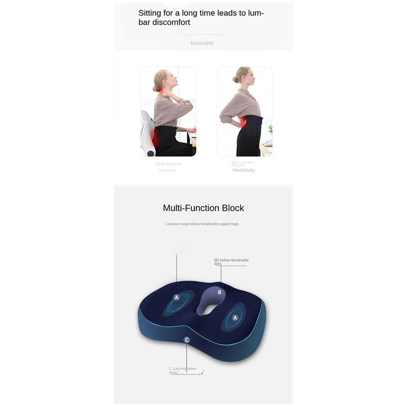 A53Q-Memory Foam Cushion Slow Rebound Office Chair Cushion Support Pillow Sedentary Buttock Pain Relief Massage Cushion