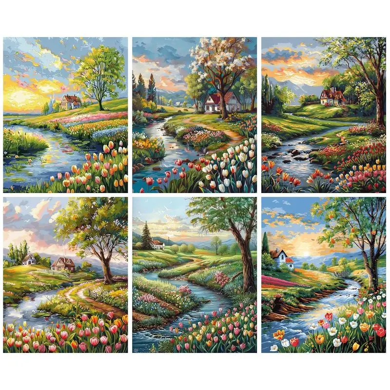 GATYZTORY Painting By Numbers Stream Scenery DIY 40x50cm Frame Paint By Numbers Drawing On Canvas DIY Home Decoration