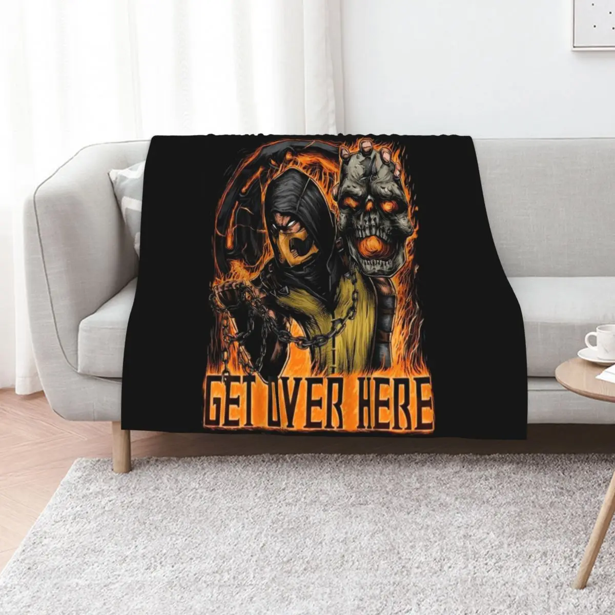 Mortal Kombat Scorpion Get Over Here Throw Blanket Loose Soft Decorative Beds Beautifuls Cute Blankets