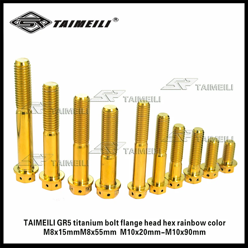 TAIMEILI GR5 Titanium Bolt Flange Head Hexagonal Gold M10/M8x15-70mm Motorcycle Repair Screw Transformation Screw