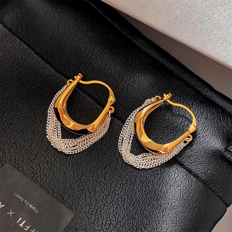 

Metal Two-color Chain Tassel Earrings for Women Unique Elegant Vintage Fashion Exquisite All-match Jewelry for Daily Use