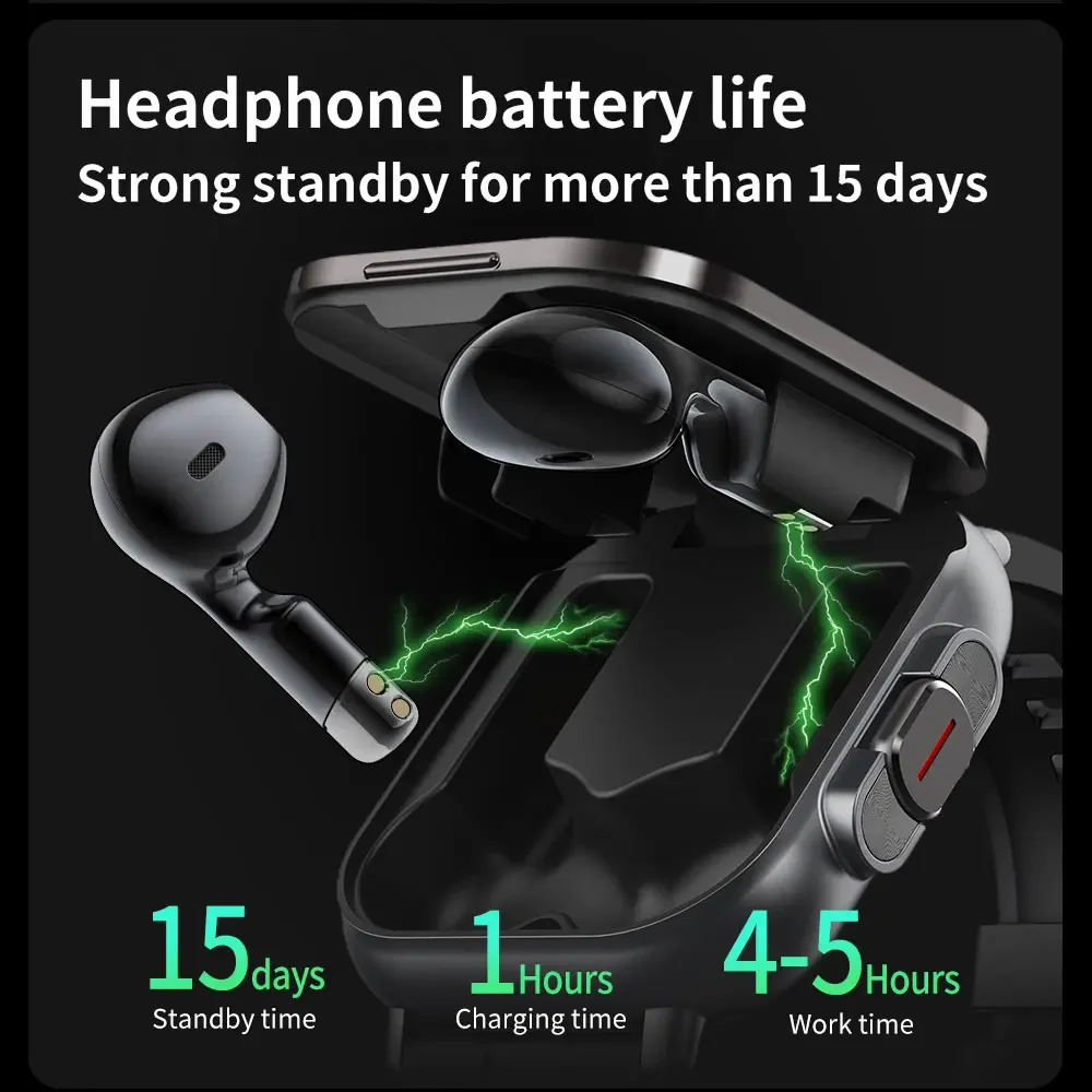 Smart Watch 2 in 1 With Earphone Smartwatch Bluetooth Call Men Watch Sports Track Heart Rate Monitor Play Music SmartWatch