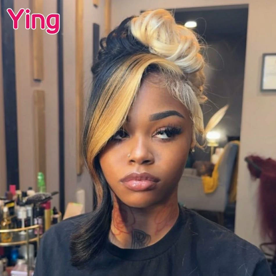

200 Density Highlight 1B/27 13x4 13x6 Transparen Frontal Lace Colored Body Wave Frontal Preplucked Lace Human Hair Wigs 36 Inch