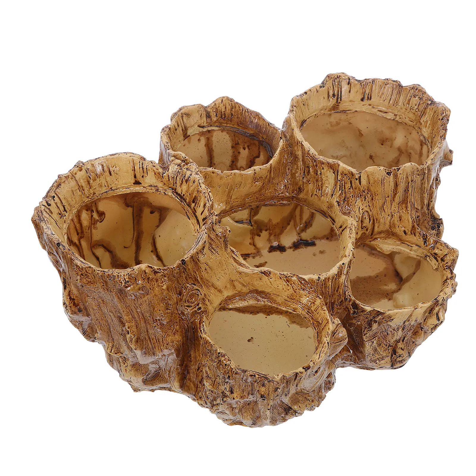 Unique Small Indoor Plant Pot Resin Driftwood Style Six Holes Decorative Succulent Planter Tree Root Shape Planter for Home