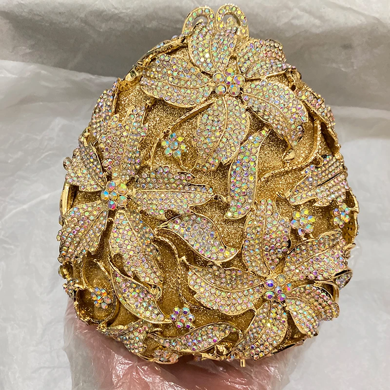 Clear/Orange/Gold/Green Crystal Evening Flower Clutches Wedding Bridal Bag Luxury Rhinestone Women Cocktail Party Purses Handbag