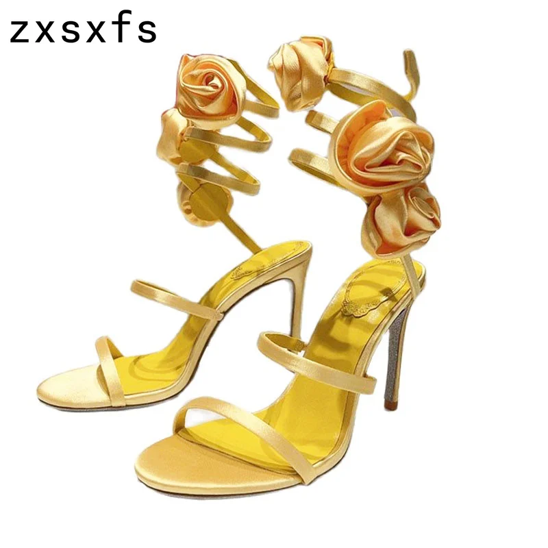 

Runway Flower Decor Wedding Sandals Women High Heel Party Shoes Designer Ankle Strap Dress Shoes Women Brand ModernSandals