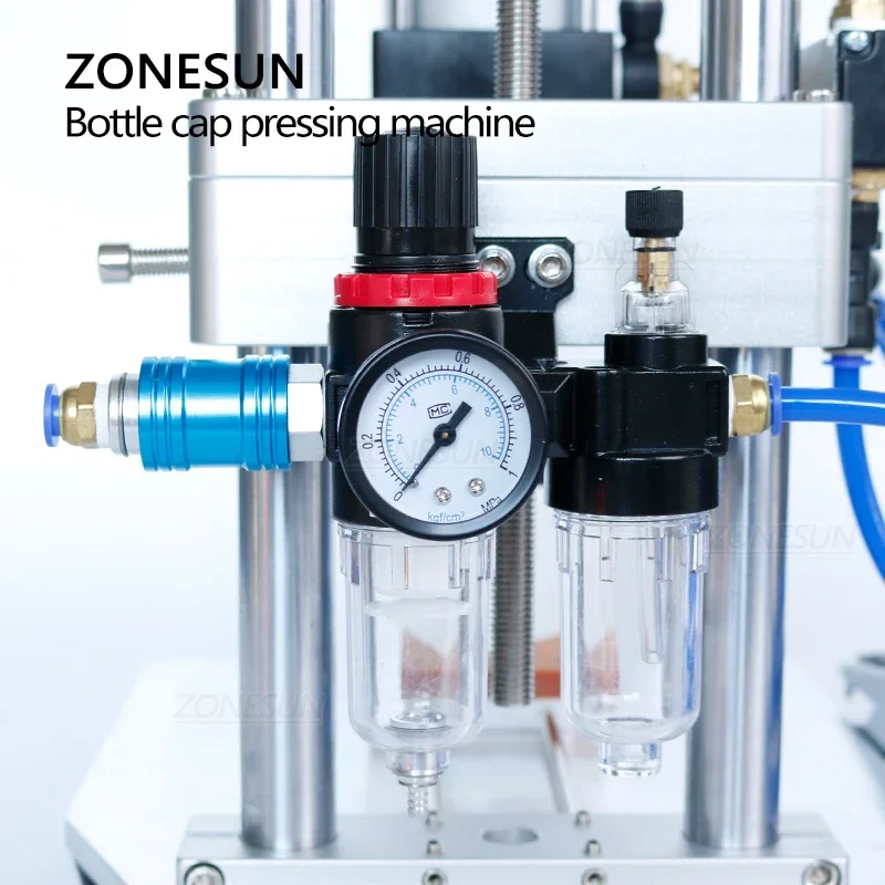 ZONESUN-máquina de prensado de tapa de botella pequeña neumática, ZS-XG70ZC, Crown Capper, leche en polvo, lata, cosméticos