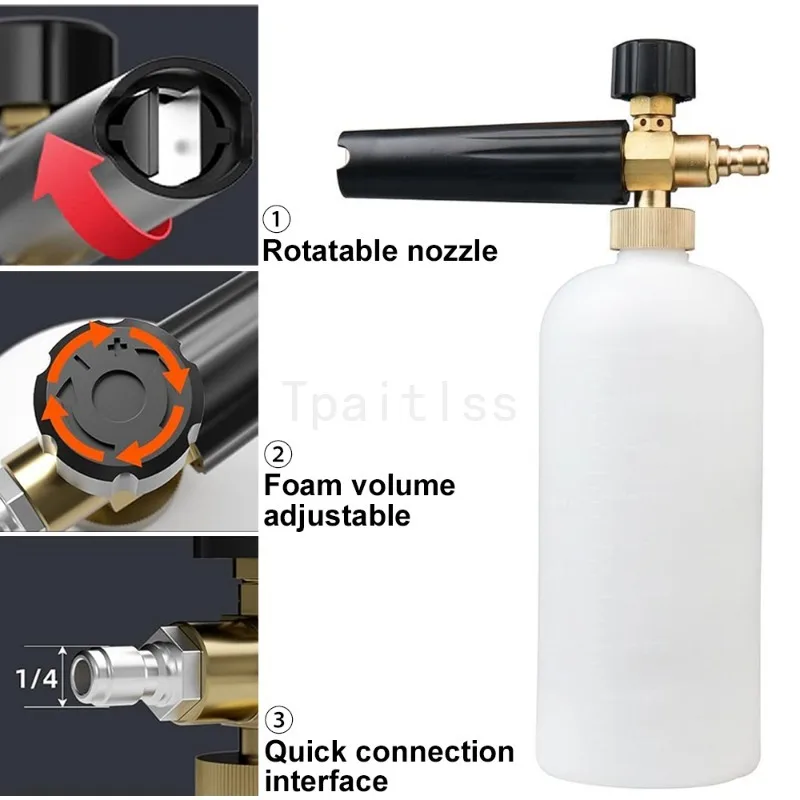 

1/4 Quick Connect Foam Cannon with and1L Bottle Snow Foam Lance for Pressure Washer Gun and Wand