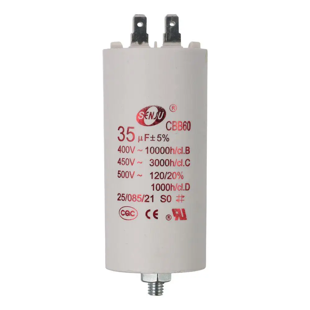 

CBB60 Run Capacitor 35uF 450V AC Double Insert 50/60Hz Cylinder 92x44mm White for Air Compressor Water Pump Motor