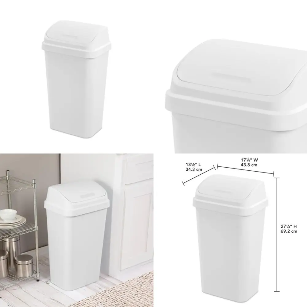 

13 Gallon Modern White Square Wastebasket with Swing Top Lid, Ideal for Kitchen and Bathroom Garbage Cans