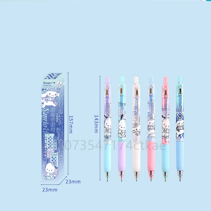 6 buah Kawaii Sanrio Cinnamoroll tekan pena Gel gaya acak perlengkapan alat tulis siswa 0.5Mm pena tekan hadiah pena tanda tangan