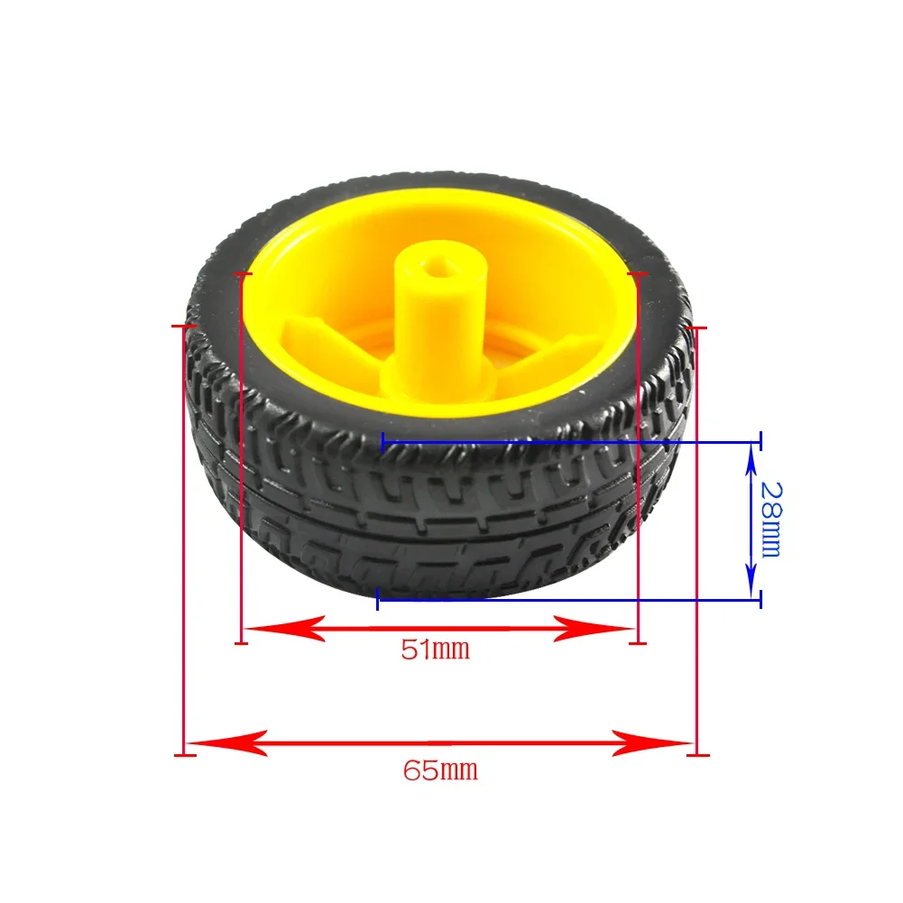 Nuevo DC3-6V 1:48 caja de cambios TT Motor doble eje 200RPM con Cable de conexión macho de soldadura AM + rueda de neumático para Arduino Smart Car Robot