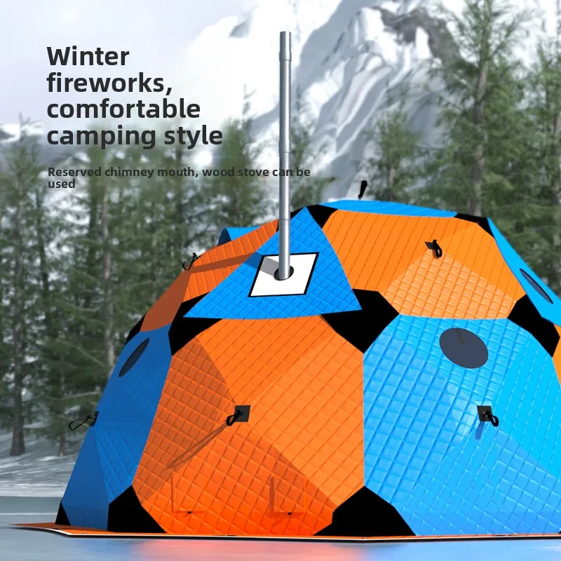 Winter Ice Fishing Tent Octagonal Thickened Cotton Thermal Shelter Outdoor Camping House Portable Coldproof Spherical Dome