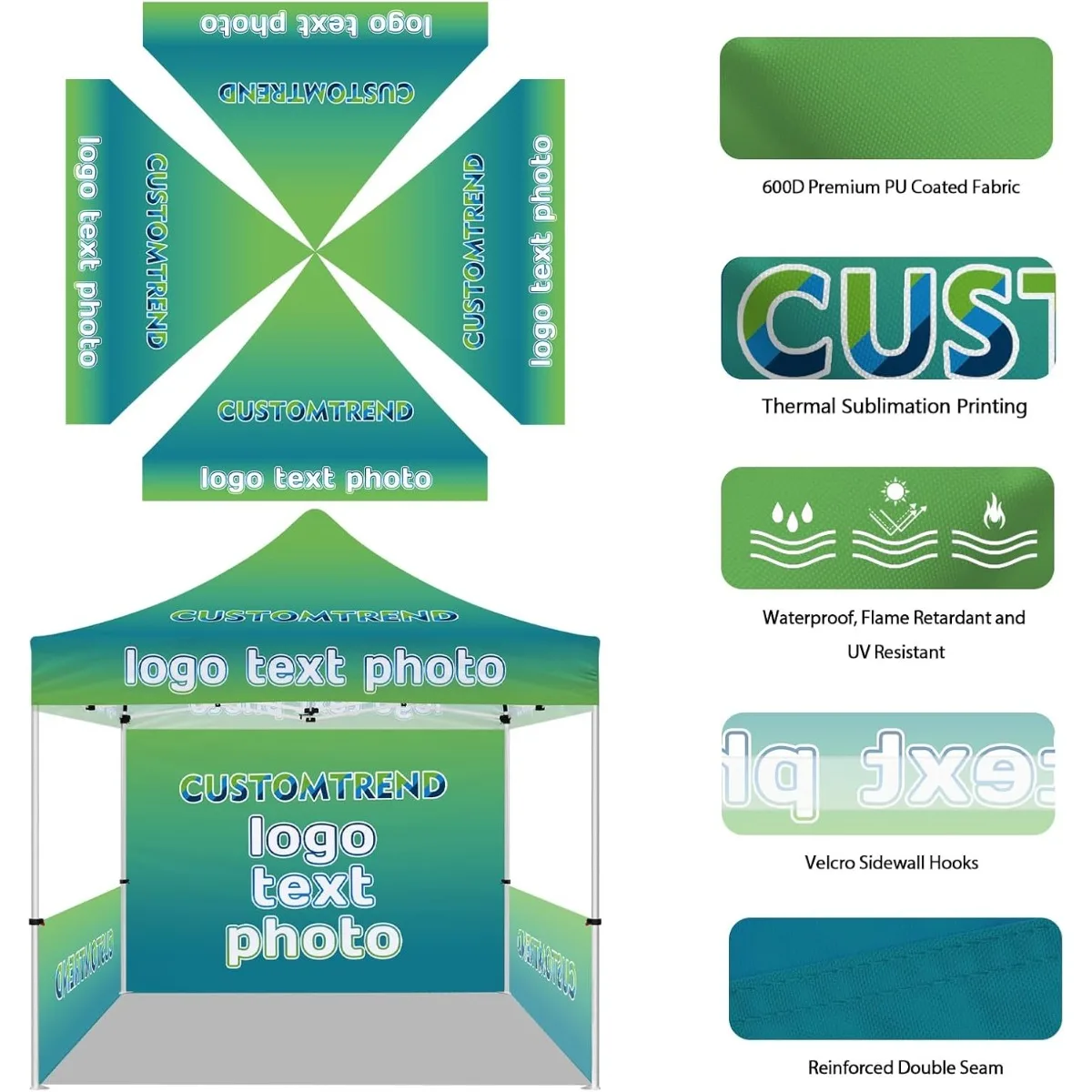 Custom 10x10 Canopy Tent with Logo Personalized Pop Up Vendor Tent for Trade Shows Events Business Advertising