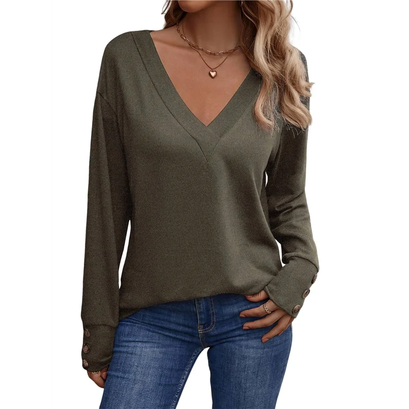 

ABRT-рубашка с длинным рукавом для женщин, осенние наряды, нарядная повседневная модная одежда, туника с v-образным вырезом, топы на пуговицах