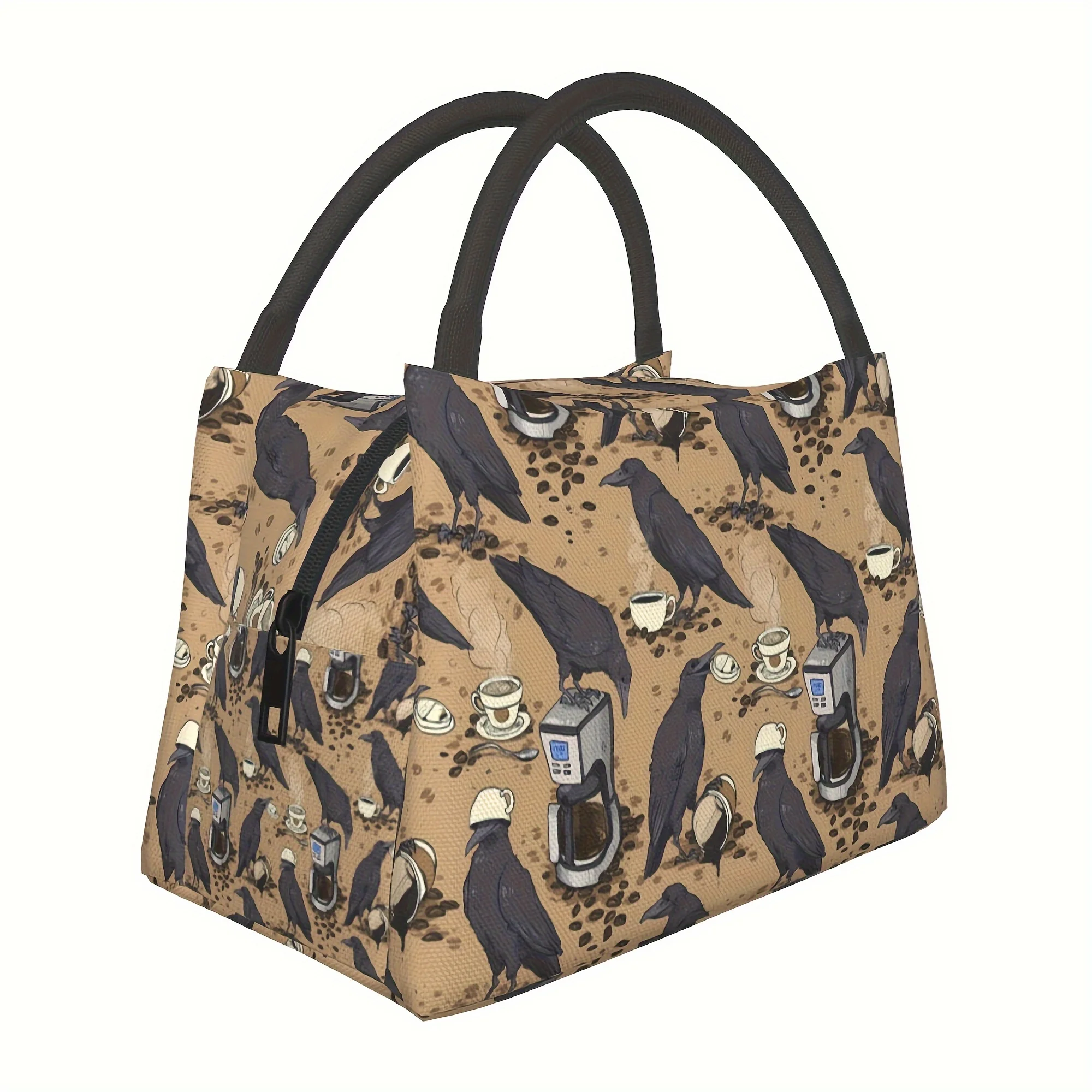 

Coffee Drinking Crow Pattern Portable Reusable Cooler Bag, Cooler Bag, Insulated Lunch Bag for Camping Picnic Beach Essentials