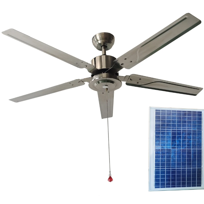 

Outdoor 52 inch Solar powered DC ceiling fan 12v 24v brushless DC motor 40w solar panel for gazebo greenhouse & tool house