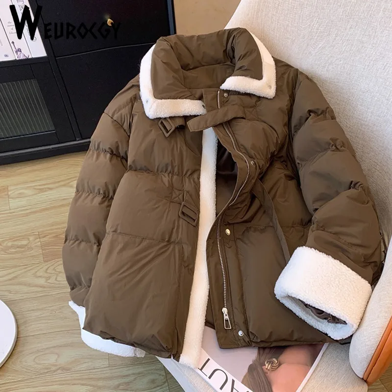 Women's Parka Coat 2024 Winter Korean Edition Version Splicing Down Cotton Jacket Temperament Ladies Cotton Padded Outerwear