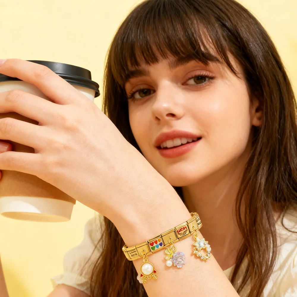 Bunter Hirschkopf-Kamelienblüten-Rosen-Anhänger im italienischen Stil, passend für 9mm Edelstahl-Armbänder, Modeschmuck zum Selbermachen – Detail 4