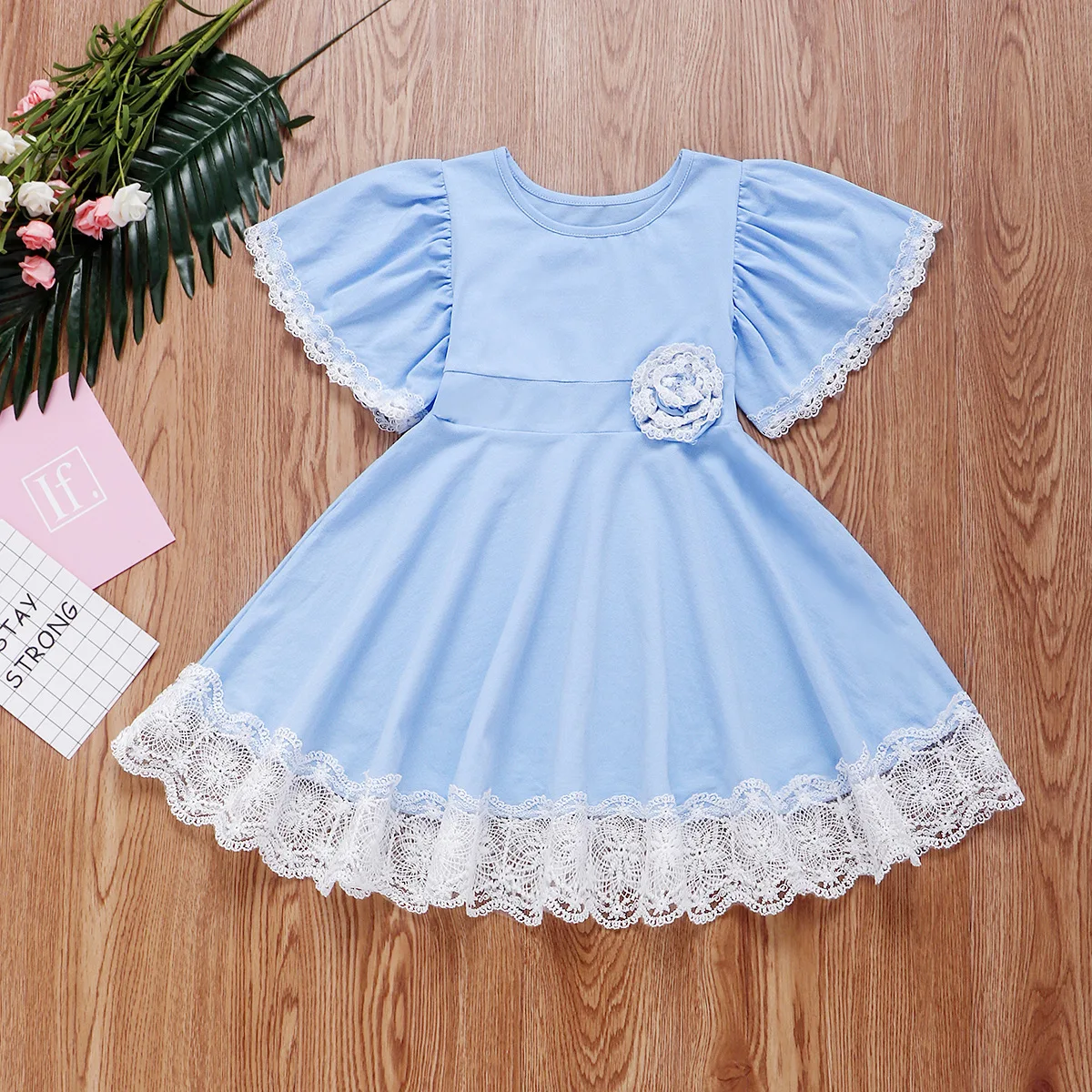 فستان أميرات للأطفال مع زهرة دانتيل ، أكمام قصيرة ، فستان حفلات للفتيات الصغيرات ، ملابس أطفال غير رسمية ، موضة جديدة ، صيف