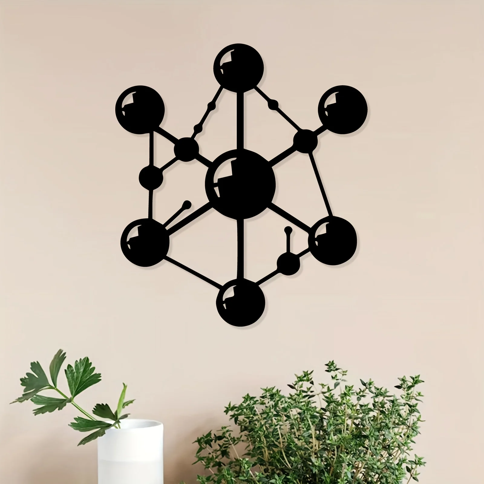 Molecular Structure Metal Wall Art, Science‑Themed Atom Model Iron Sculpture Mural, Weather‑Resistant Chemistry Decor
